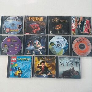 Vintage PC CD ROM Game Lot LEGO Harry Potter Spiderman Myst LOTR NASCAR Untested